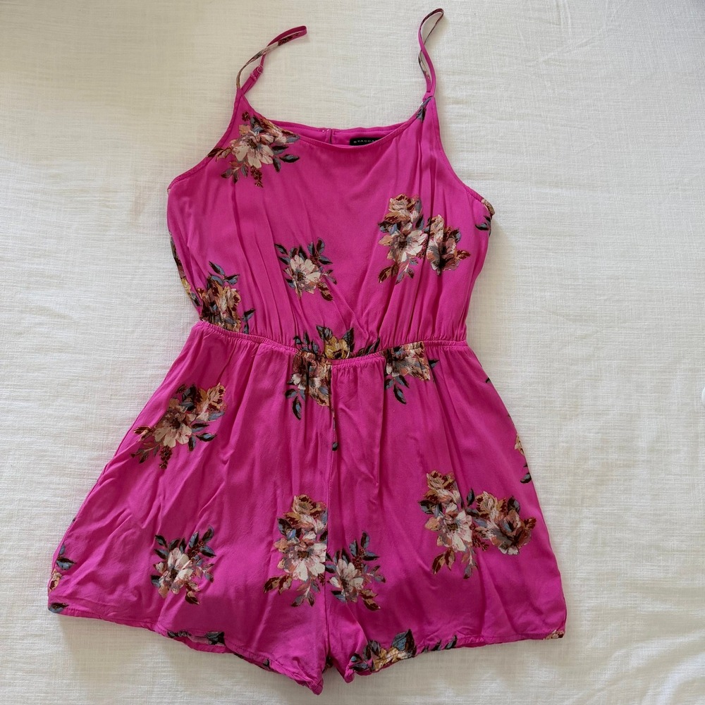 STACCATO Hot Pink Floral Spaghetti Strap Romper Jumper Women's‎ M Resort Wear